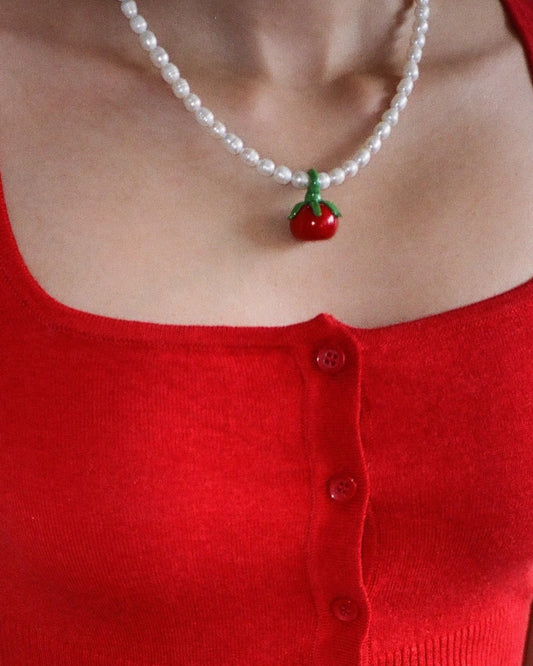 The Heirloom Tomato Freshwater Pearl Necklace - Red