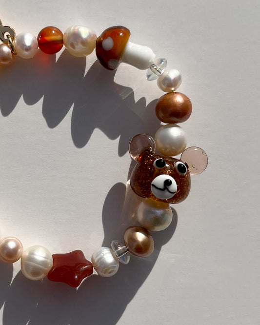 Beary Brownie Teddy Freshwater Pearls Bracelet