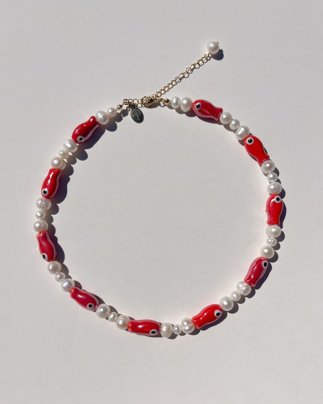 The Lucky Fish Freshwater Pearl Necklace - Red Coral