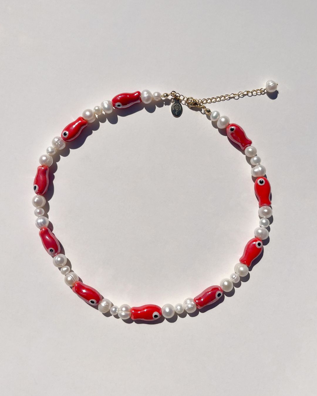 The Lucky Fish Freshwater Pearl Necklace - Red Coral